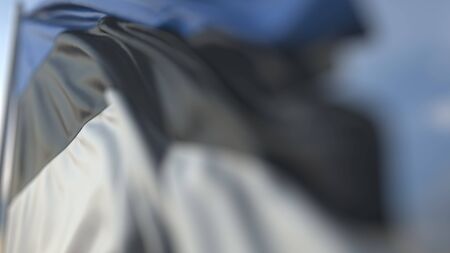 Waving flag of Estonia, shallow focus close-up. Realistic 3D renderingの写真素材