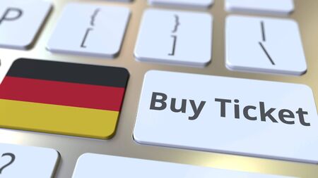 BUY TICKET text and flag of Gemany on the buttons on the computer keyboard. Travel related conceptual 3D renderingの写真素材
