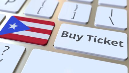 BUY TICKET text and flag of Puerto Rico on the buttons on the computer keyboard. Travel related conceptual 3D renderingの写真素材