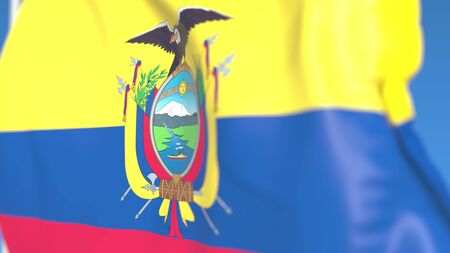 Flying national flag of Ecuador close-up, 3D renderingの写真素材