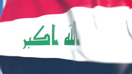 Waving national flag of Iraq close-up, 3D renderingの写真素材