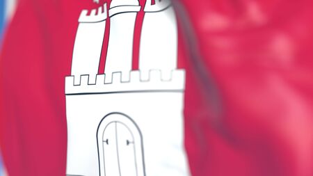 Waving flag of Hamburg, a state of Germany. Close-up, 3D rendering