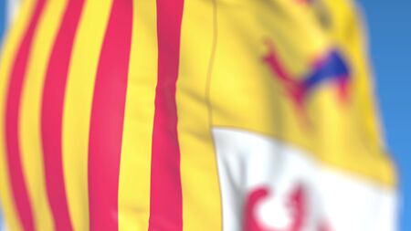 Waving flag of Provence-Alpes-Cote dAzur, a region of France. Close-up, 3D rendering