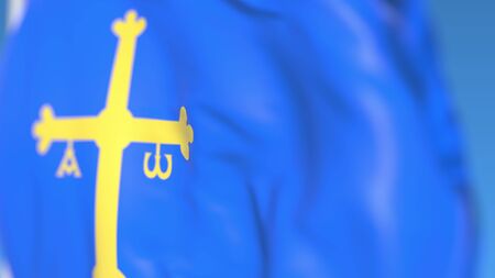 Waving flag of Asturias, an autonomous community in Spain. Close-up, 3D renderingの写真素材