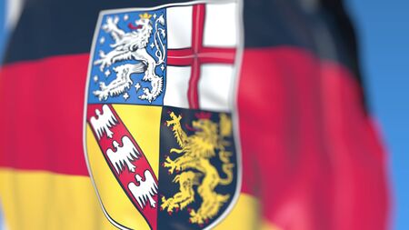 Waving flag of Saarland, a state of Germany. Close-up, 3D renderingの写真素材