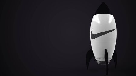 NIKE logo against a rocket mockup. Editorial conceptual success related 3D renderingのeditorial素材
