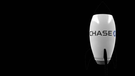 CHASE logo against a rocket mockup. Editorial conceptual success related 3D renderingのeditorial素材