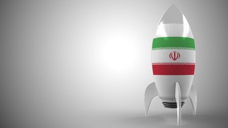 Flag of Iran on toy rocket. Iranian hitech or space program related conceptual 3D renderingの写真素材