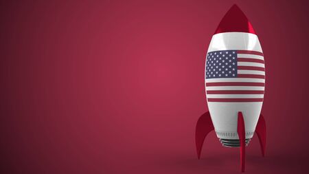 Rocket with flag of the USA. American hitech or space program related conceptual 3D renderingの写真素材