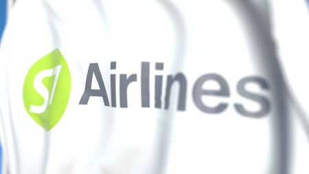 Waving flag with S7 Airlines logo. Editorial 3Dのeditorial素材