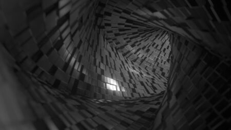 Abstract tunnel made of black blocks. 3D renderingの写真素材