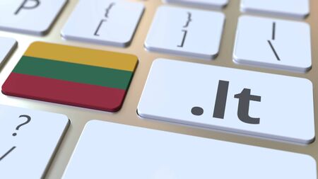 Lithuanian domain .lt and flag of Lithuania on the buttons on the computer keyboard. National internet related 3D renderingの写真素材