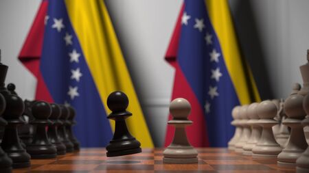 Flags behind pawns on the chessboard. Political rivalry related 3Dの写真素材