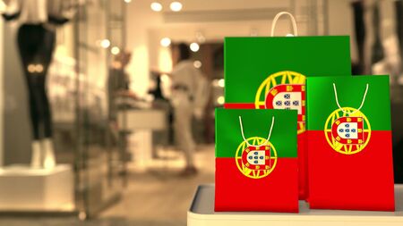 Flag of Portugal on the computer keyboard. Retail related 3D rendering
