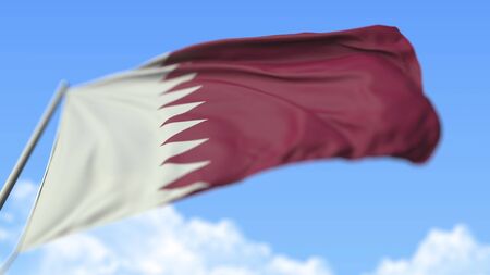 Waving flag of Qatar, low angle view. 3D renderingの写真素材