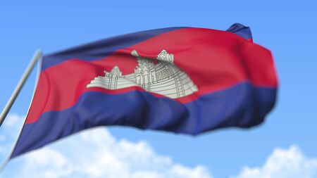 Waving national flag of Cambodia, low angle view. 3D renderingの写真素材