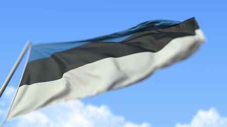 Waving national flag of Estonia, low angle view. 3D rendering