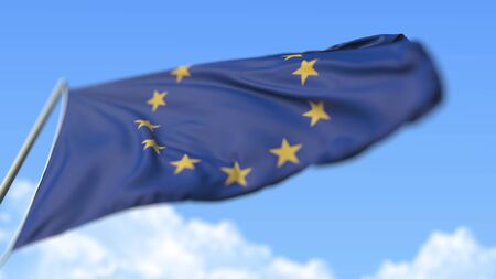 Flying flag of the European Union EU, low angle view. 3D renderingの写真素材