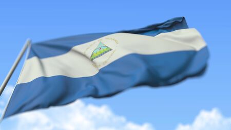 Waving national flag of Nicaragua, low angle view. 3D renderingの写真素材