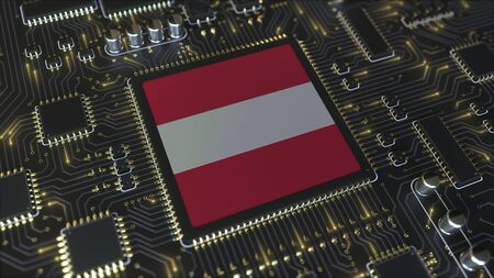 Flag of Austria on the operating chipset. Austrian information technology or hardware development...