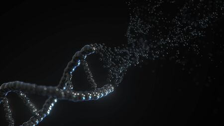 Destructing black DNA molecule. Conceptual 3D renderingの写真素材