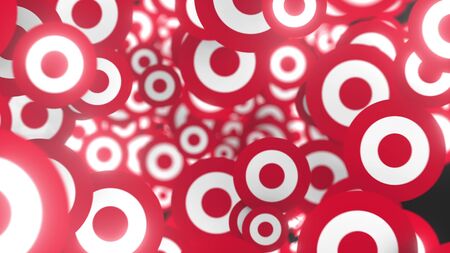 Many logos of TARGET. Editorial 3D rendering backgroundのeditorial素材