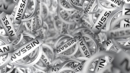 Many logos of NISSAN. Editorial 3D rendering backgroundのeditorial素材