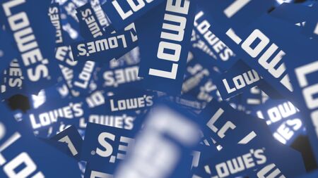 Many logos of LOWES. Editorial 3D rendering backgroundのeditorial素材