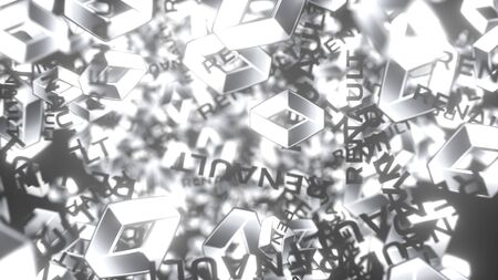 Many logos of RENAULT. Editorial 3D rendering backgroundのeditorial素材