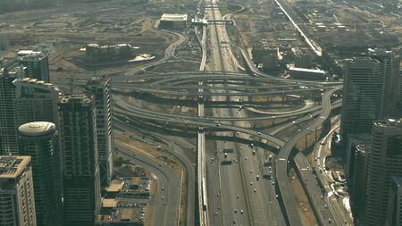 Aerial shot of a major circular road intersectionの写真素材