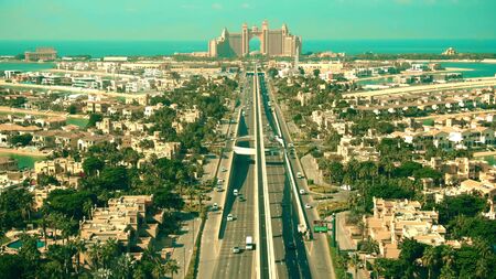 Aerial shot of the Palm Jumeirah island in Dubai, UAEの写真素材