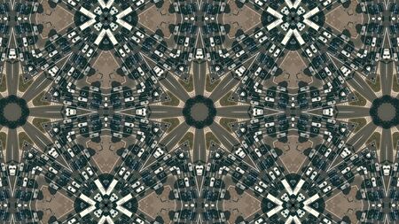 Kaleidoscopic effect aerial down view of a street traffic jam