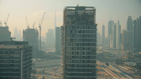 Aerial view of a skyscraper constructionの写真素材
