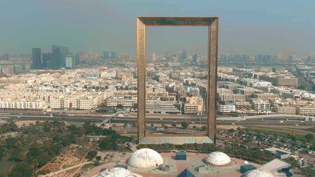 DUBAI, UNITED ARAB EMIRATES - DECEMBER 26, 2019. Aerial shot of the famous Dubai Frameのeditorial素材