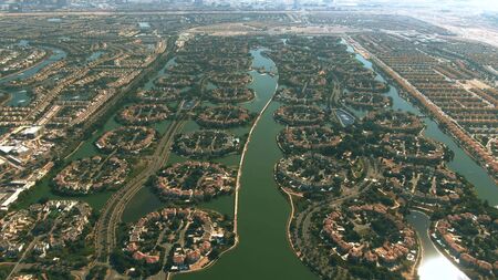 Aerial view of Jumeirah Islands community. Dubai, UAEの写真素材