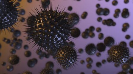 Many abstract black viruses, 3D rendering