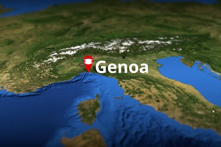 Genoa, Italy red city geotag with face mask, COVID-19 coronavirus disease quarantine related 3D...