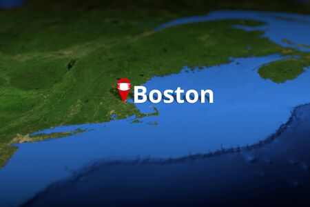Boston, United States geotag with face mask, COVID-19 coronavirus disease quarantine related 3D...