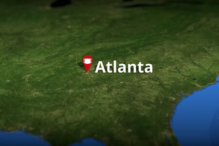 Atlanta, United States geotag with face mask, COVID-19 coronavirus disease quarantine related 3D renderingの写真素材