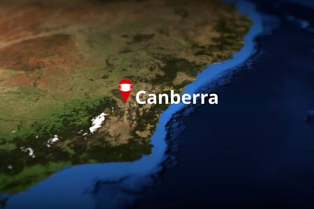 Canberra, Australia red city geotag with face mask, COVID-19 coronavirus disease quarantine related...