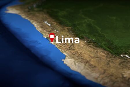 Lima, Peru geotag with face mask, COVID-19 coronavirus disease self-isolation related 3D rendering