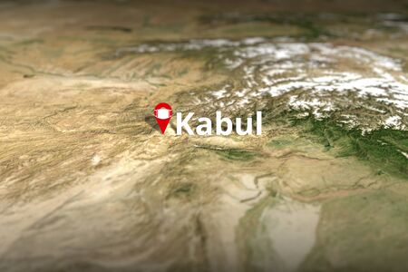 Kabul, Afghanistan city geotag with face mask, COVID-19 coronavirus disease quarantine related 3D...