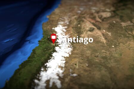 Santiago, Chile geotag with face mask on the map, COVID-19 coronavirus disease quarantine related 3D renderingの写真素材