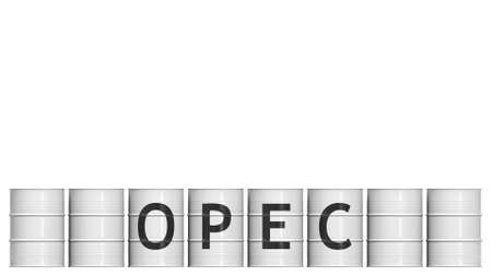Steel drums or industrial barrels with OPEC text for transporting oil. Editorial 3D animationのeditorial素材