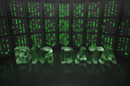 BIG DATA text on server room background. Conceptual 3D renderingの写真素材