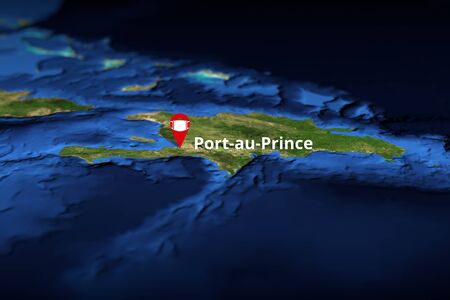 Port-au-Prince, Haiti geotag with face mask, COVID-19 coronavirus disease self-isolation related 3D renderingの写真素材