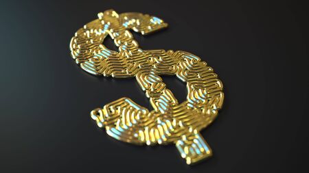 Dollar sign made with gold wire, 3d renderingの写真素材