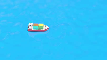 Toy ship moves at sea, conceptual 3d renderingの写真素材