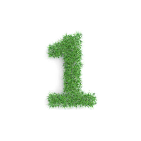 1 one number symbol made of green grass isolated on white background, part of the set. Sustainable technology or lifestyle related 3d renderingの写真素材