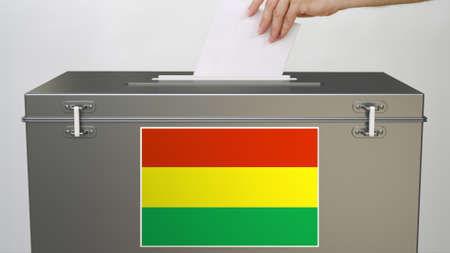 Putting paper ballot into ballot box with flag of Bolivia. Voting related 3d renderingの写真素材